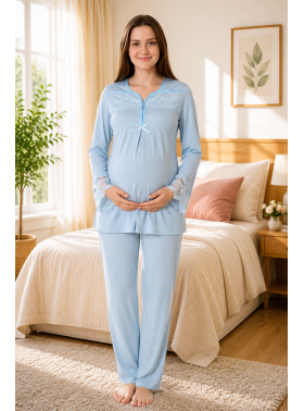 Effortt 4082 MAVİ Hamile Lohusa Pijama Takımı